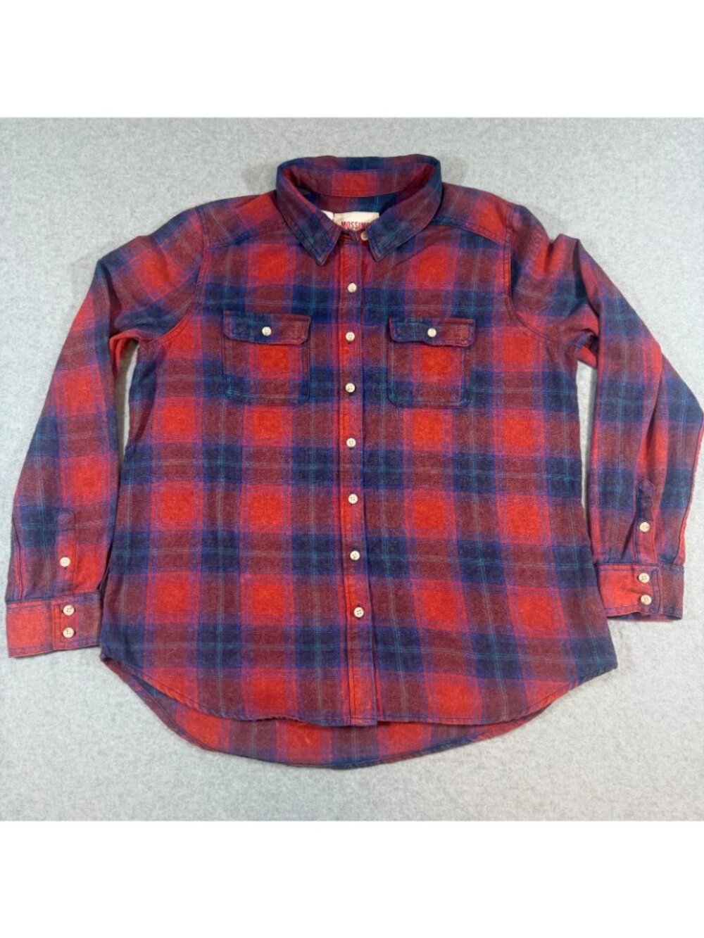 Mossimo Supply Co XXL Red Blue Plaid Button Front Flannel Shirt Long Sleeve Pock